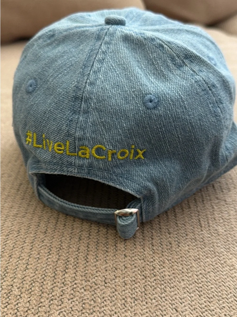 Light Blue Denim unisex Baseball Cap with Yellow La Croix logo